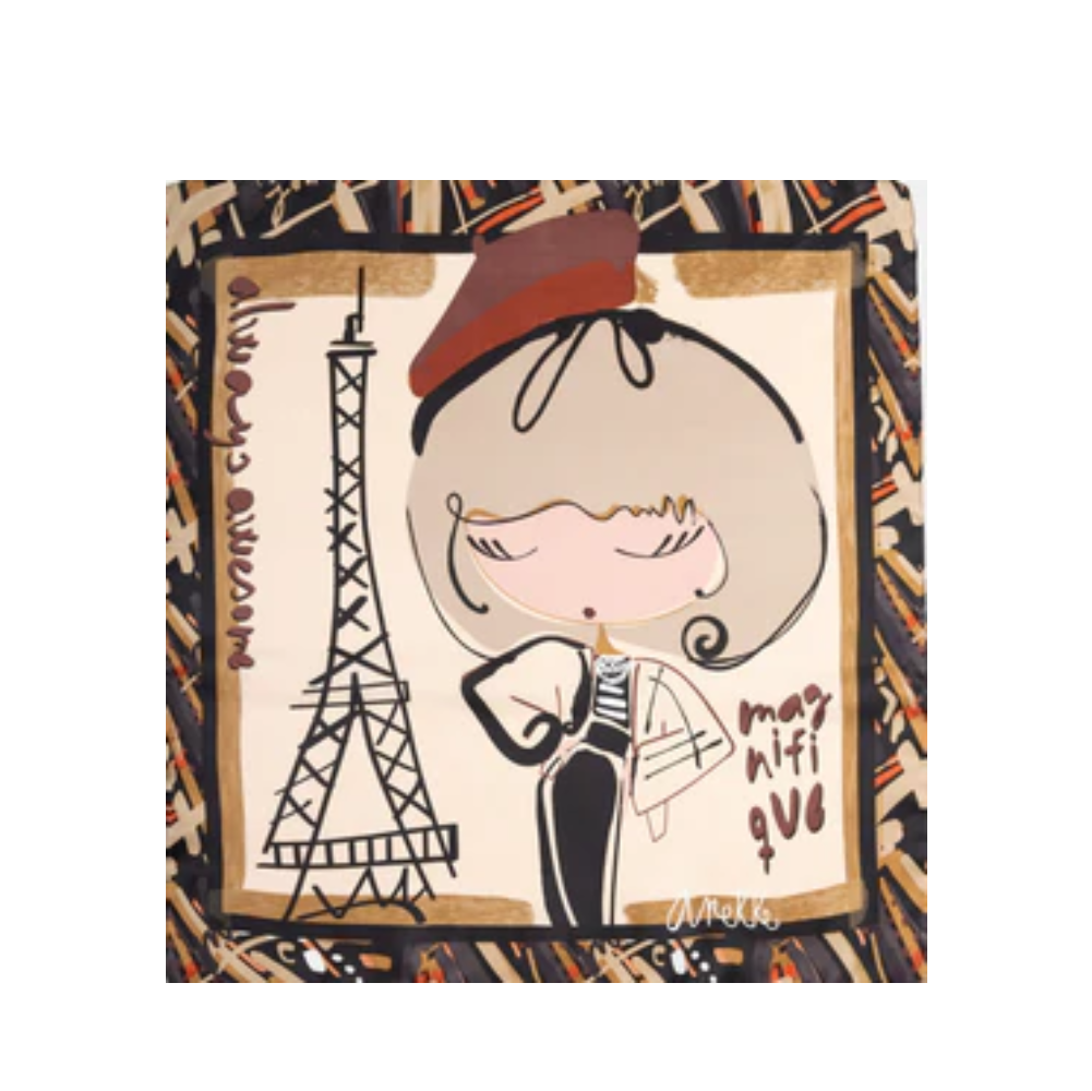Foulard quadrato con figura femminile e Torre Eiffel