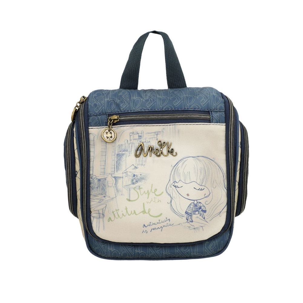 anekke anekke pochette donna 41587-013 - foto 1 Pochette donna ANEKKE denim con dettagli chiari decorati, manici in denim, tasca anteriore con cerniera e particolari in oro
