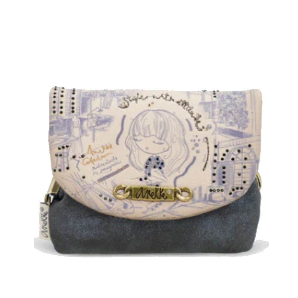 anekke anekke portafoglio donna 41849-016 - foto 1 Portafoglio donna ANEKKE con fascia superiore beige fantasia e base grigio scuro, dettaglio dorato