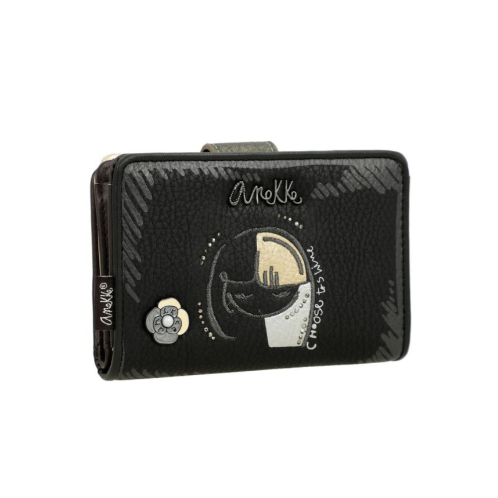 anekke anekke portafoglio donna 41869-902 - foto 1 Portafoglio ANEKKE nero con decorazioni e logo del marchio