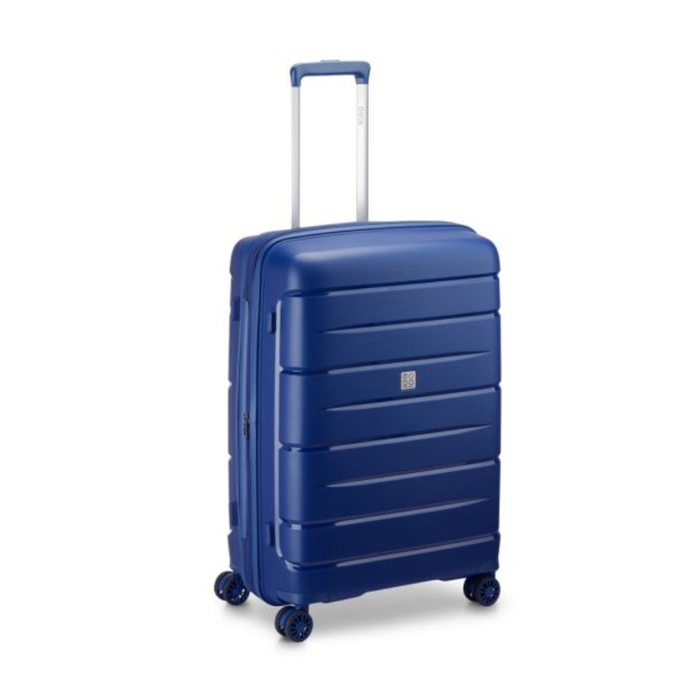 Trolley Roncato Starlight 3.0 66cm blu scuro, vista frontale, manico telescopico e ruote