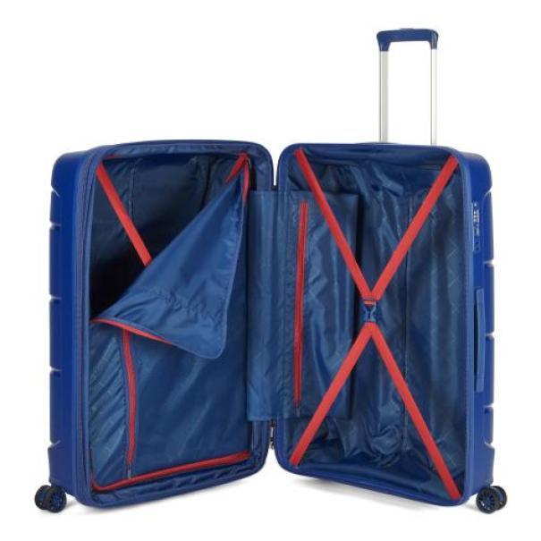 roncato-trolley-grande-starlight-75cm-dark-blue Trolley aperto, interno con scompartimenti rossi e blu