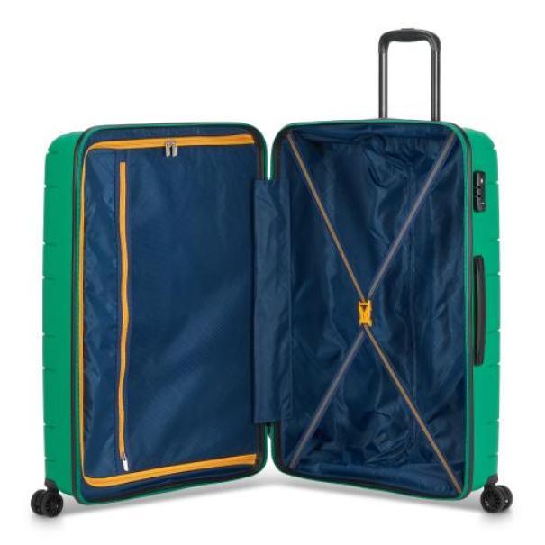 roncato-trolley-grande-4r-supernova-76cm-grass-green Trolley Supernova 2.0 aperto con organizer, cinghie e cerniera, modello chiuso sullo sfondo