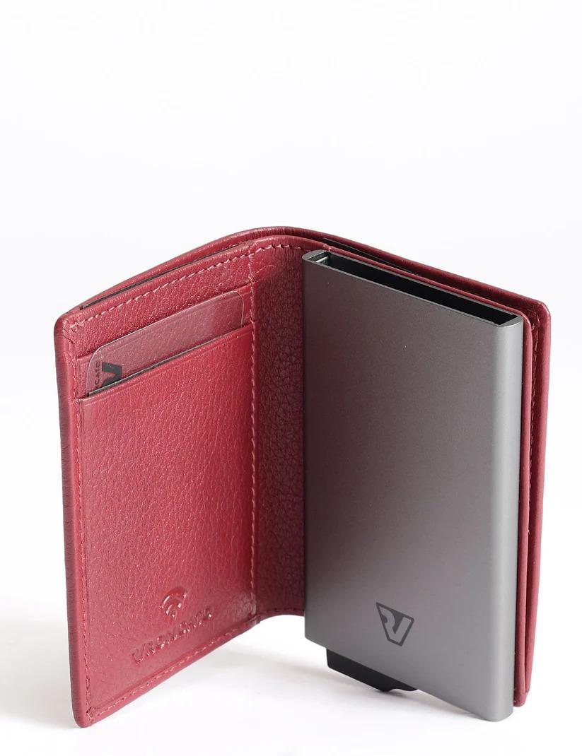 Portacarte/portamonete Roncato Iron 4.0 rosso aperto, interno in pelle grigia