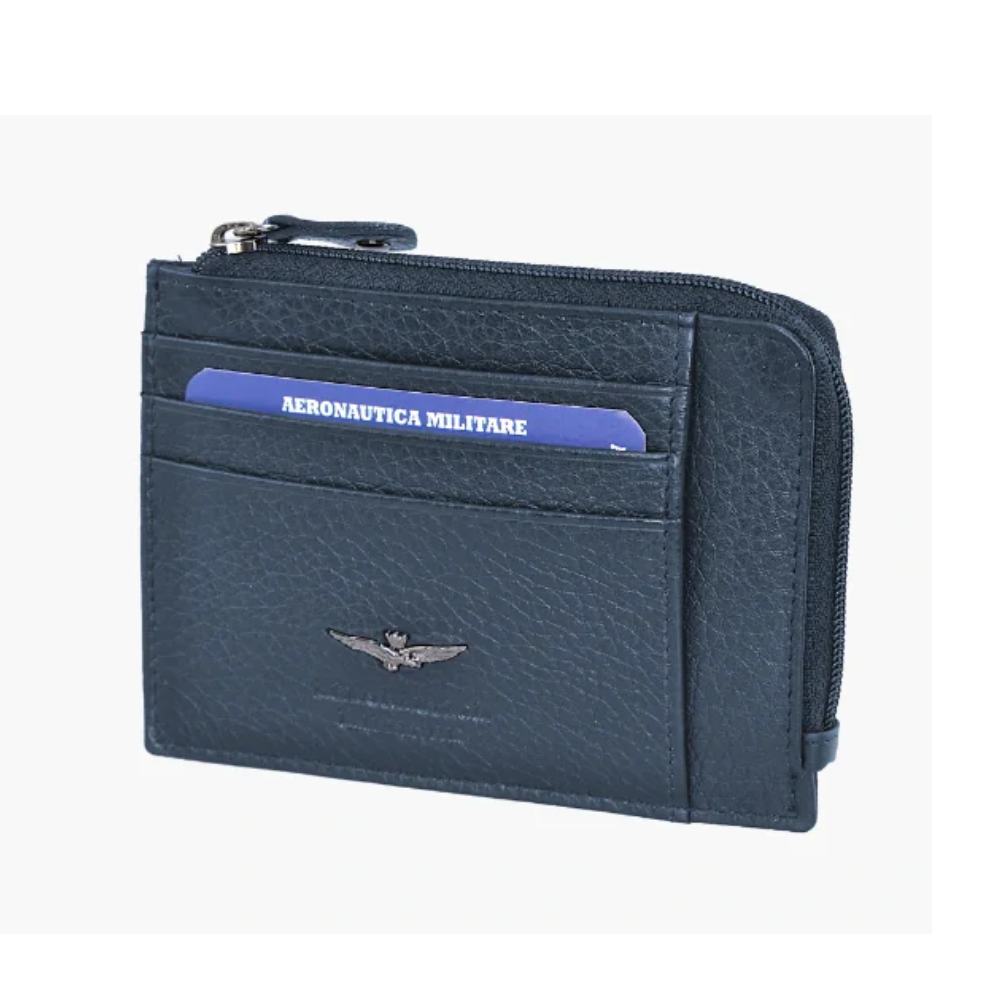 Portafoglio uomo piatto con zip Aeronautica Militare blu