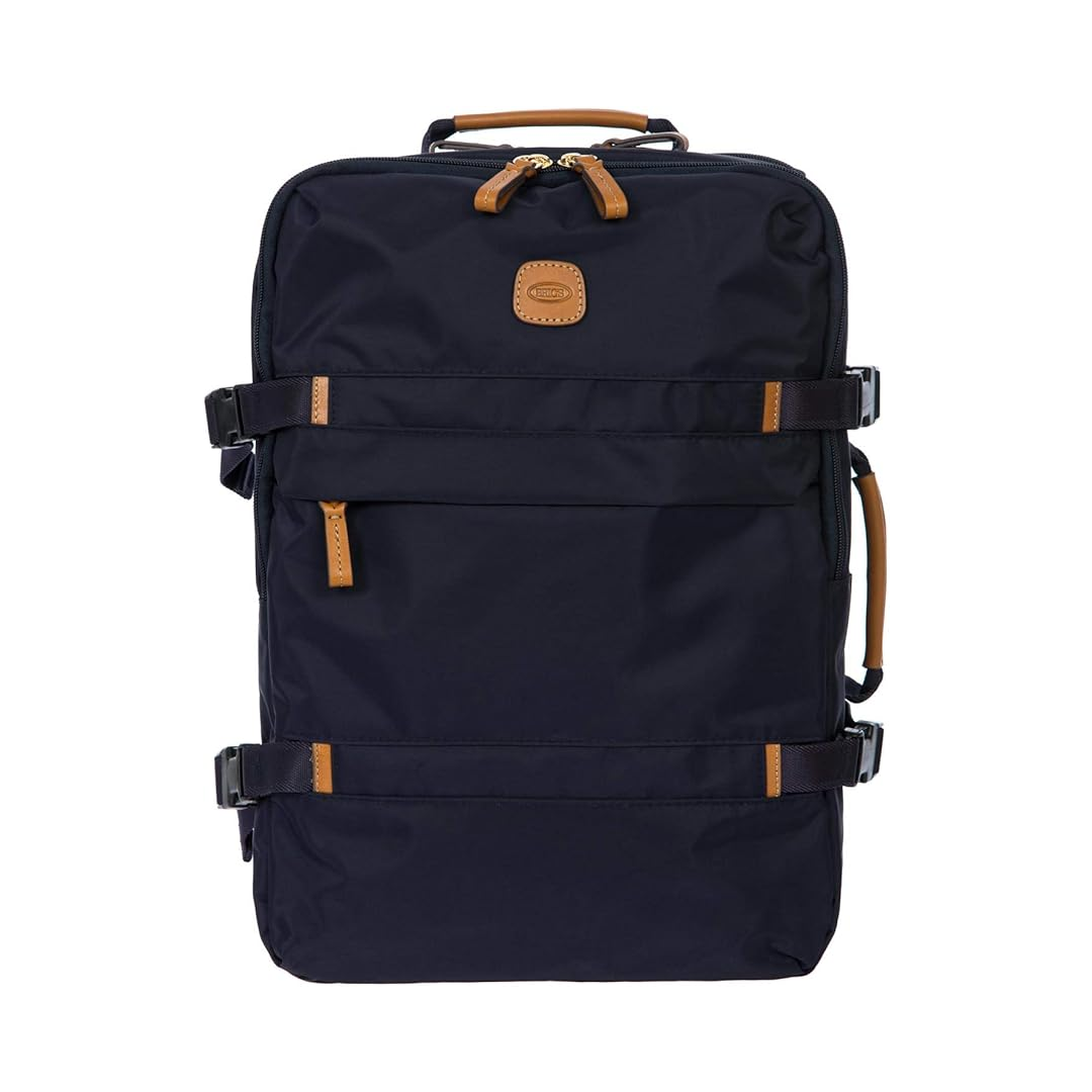 Zaino sportivo BRIC'S X-Collection blu scuro, nylon con cinghie marrone, 30x42x17 cm