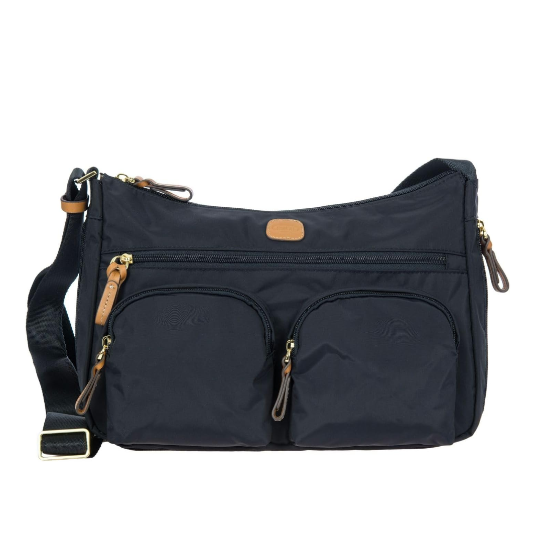 brics-x-collection-borsa-tracolla-ocean-blue Borsa a tracolla BRIC'S X-Collection in nylon blu navy, vista frontale con tasche e cinghia regolabile