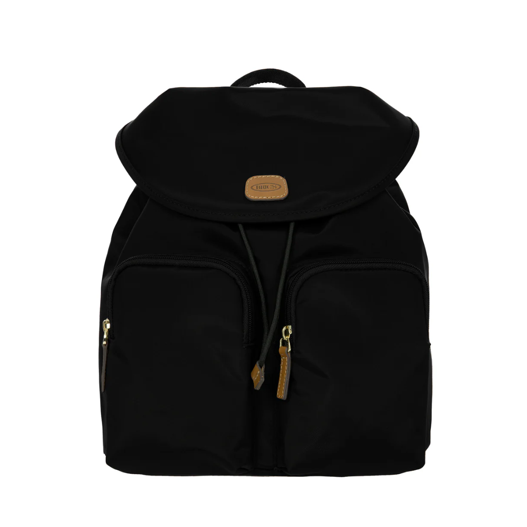 brics-x-collection-zaino-city-nero Zaino nero Bric's X-Collection CM 27x32x13, tasche esterne, dettagli marrone