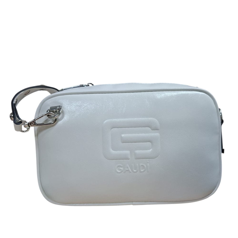 gaudi gaudi borsa donna greta v6ae-12809 white - foto 1 Borsa a spalla GAUDI GRETA bianca, logo in rilievo, tracolla grigio scuro