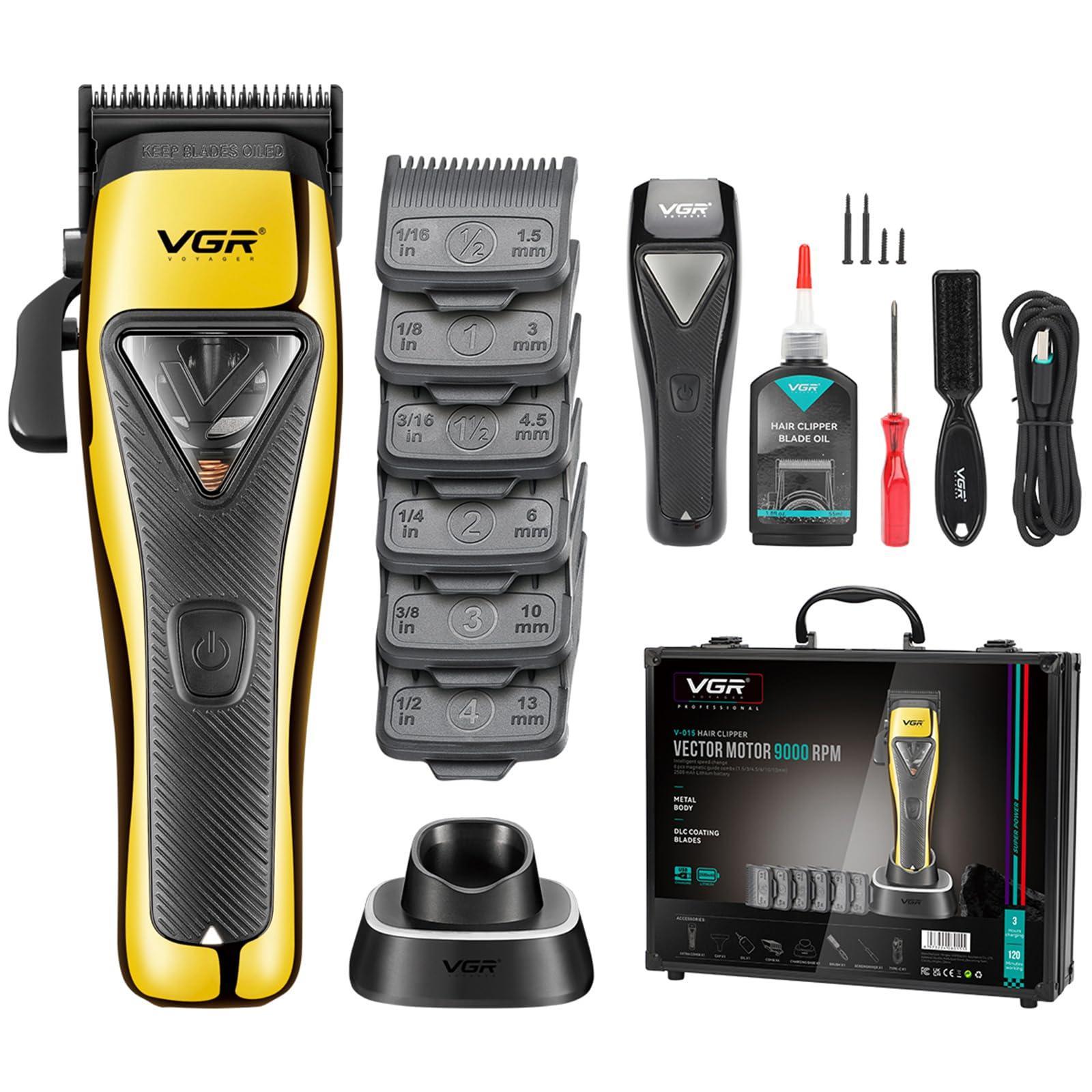 vgr vgr hair clipper vector motor 9000rpm v-015 - foto 1 Tosatrice VGR V-015 gialla e nera con batterie, testine, valigetta e accessori